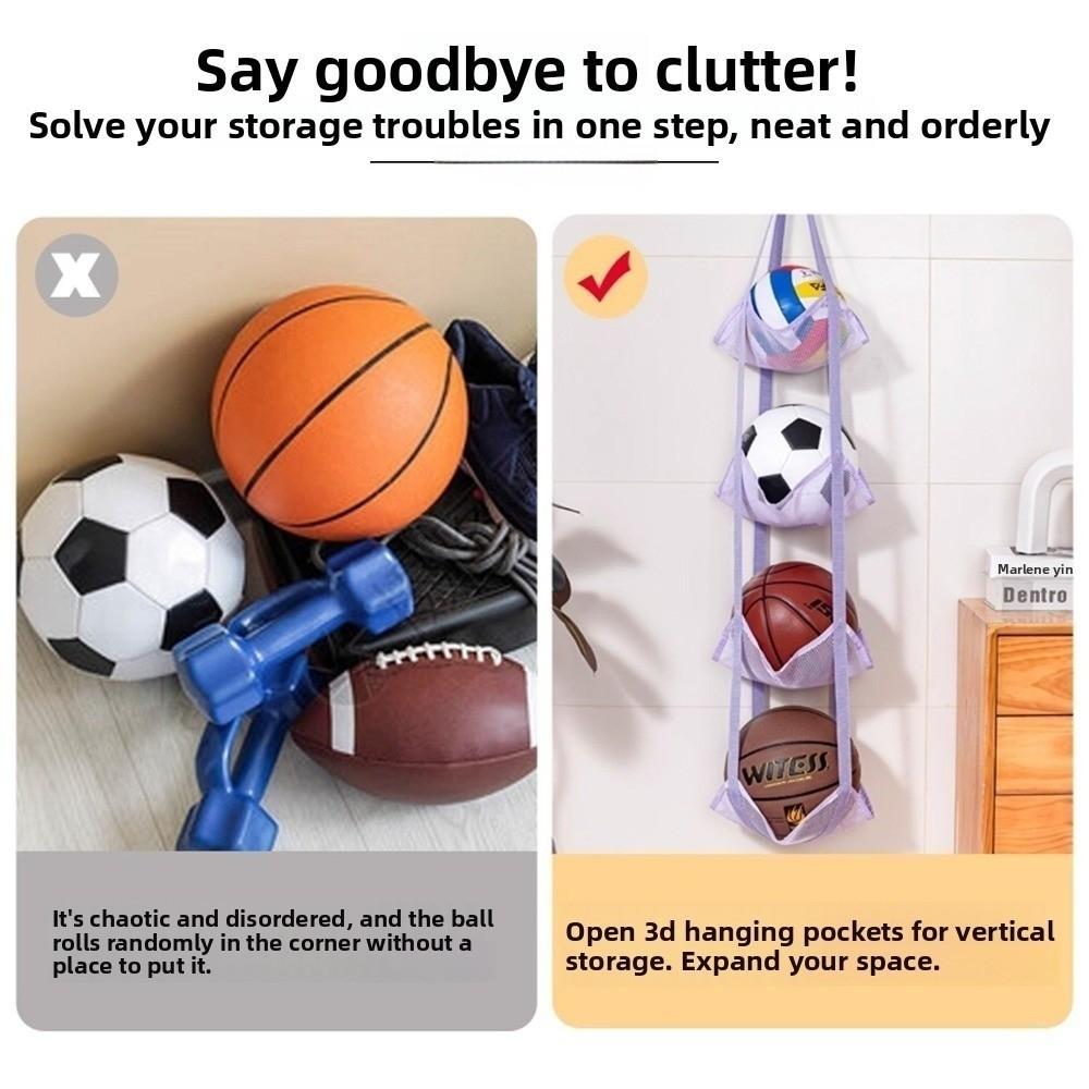 Mesh Ball Storage Bag Wall Mounted Multiple Pockets Wall Mounted Organizer Space Save Hanging Design Hanging Storage Bag