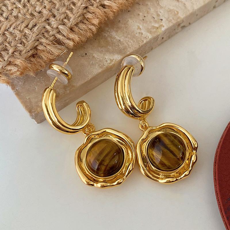 Geometriske ovale øredobber med stift, vridd kantdesign, premium følelse øredobber, middelalderske vintage franske retro øredobber