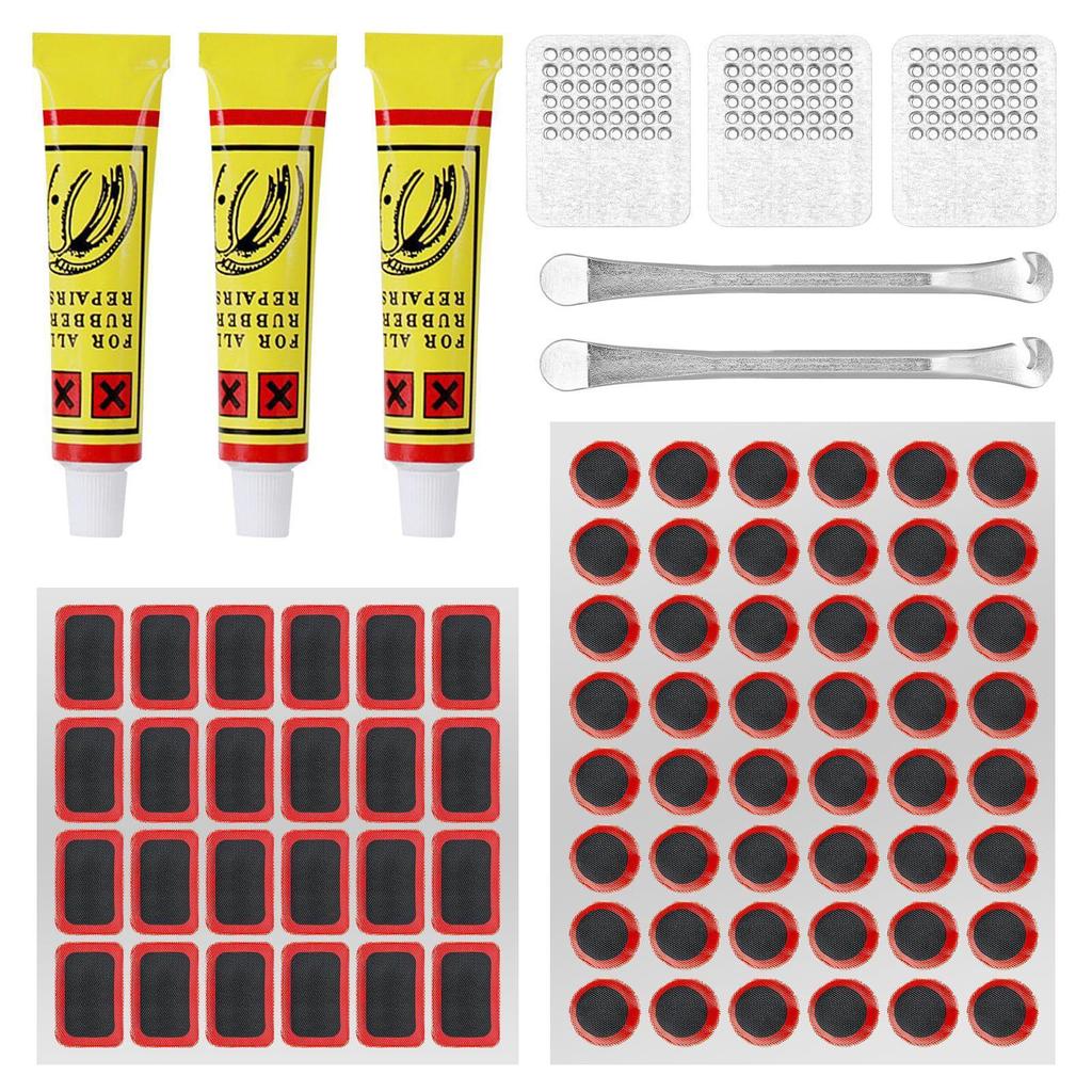 Bicycle Tire Repair Kit with Cold Patch, Glue, and Lever Tools