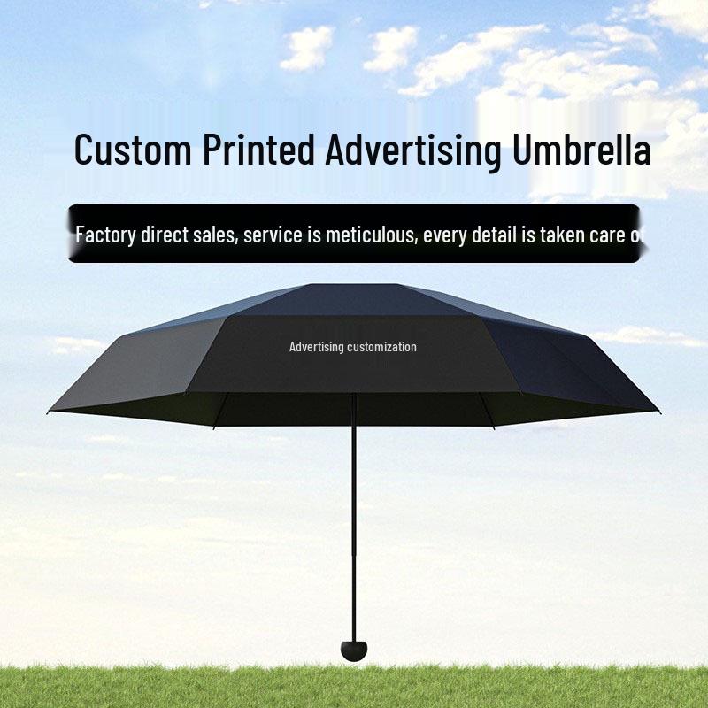 Five-Fold UV Protection Compact Sun and Rain Umbrella, Black Glue Coating.