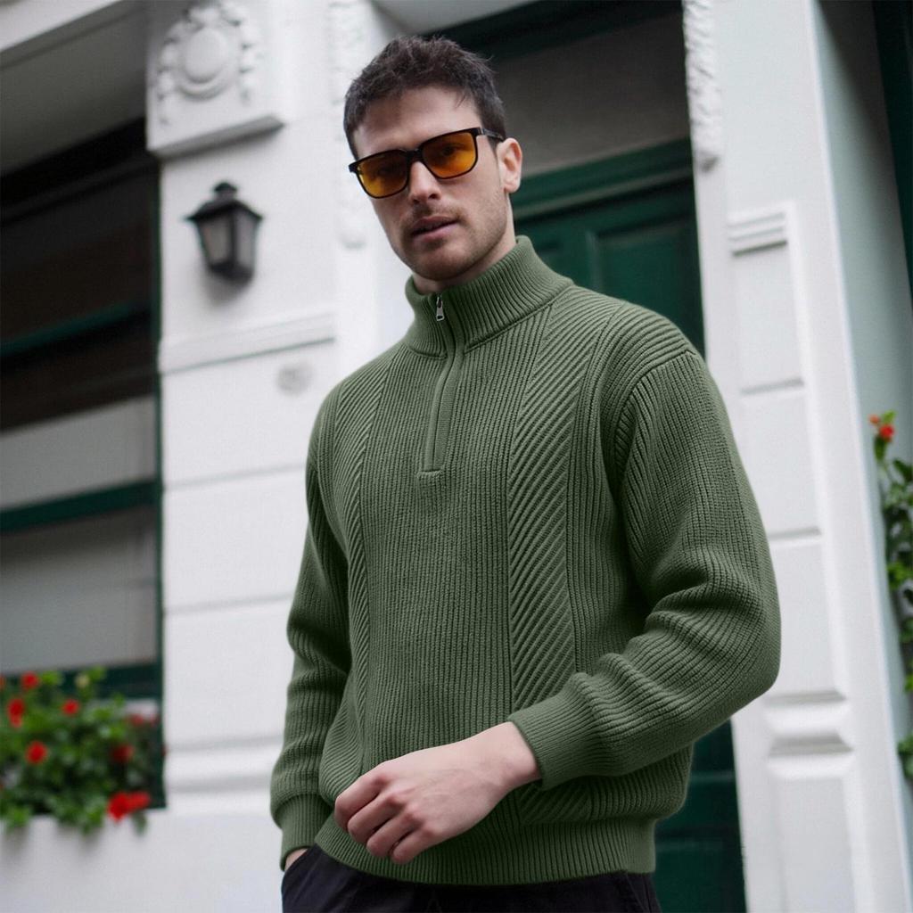Men's Half Zip Sweatshirt with Stand Collar Knit Casual Pullover for Fall Winter