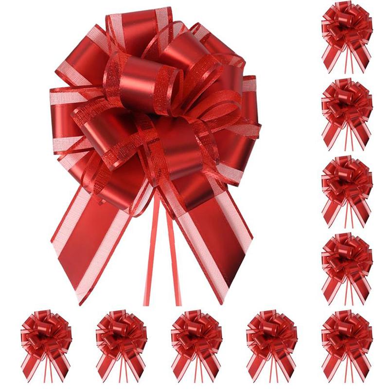 10-Pack Metallic Pull Bows for Gift Wrapping - 6 Inch Reusable Ribbon Bows, Large Instant Floral Decor Bows for Wedding, Christmas