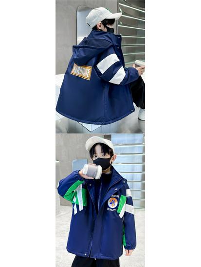 Boys' 2025 Fleece-Lined Three-in-One Hooded Windbreaker for Autumn and Winter