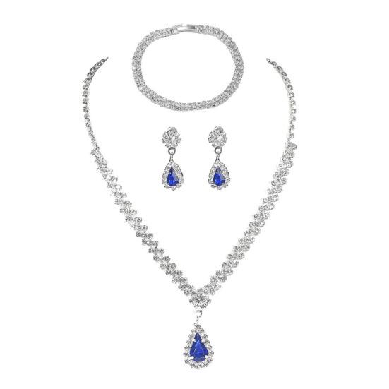 

3 шт./компл. женский комплект ювелирных изделий со стразами, ожерелье, браслет, серьги, выпускной, свадьба, невеста, висячие серьги с каплями воды, официальные случаи, украшения на шею