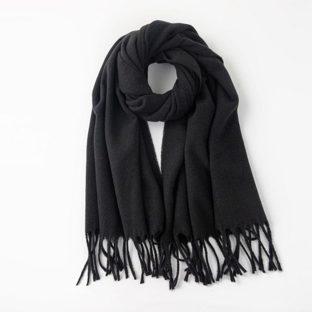 Korean-Style Faux Cashmere Shawl, Solid Color, Versatile Tassel Scarf for Women