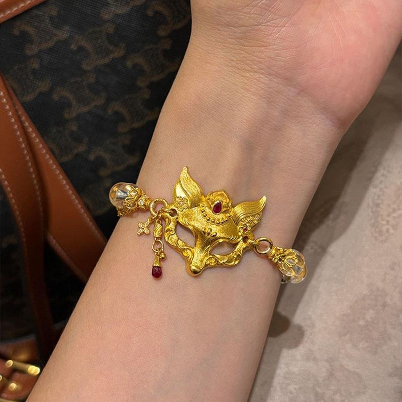 Classic unique beautiful brushed fox mask crystal  sets wedding engagement charms Round beads bracelets ring necklace