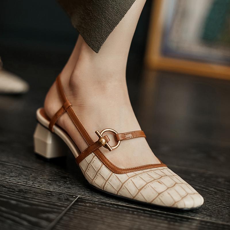 Spring /Summer New Genuine Leather Women Shoes Square Toe Buckle Strap Pumps Women Sandals Mary Jane Women Chunky Heels