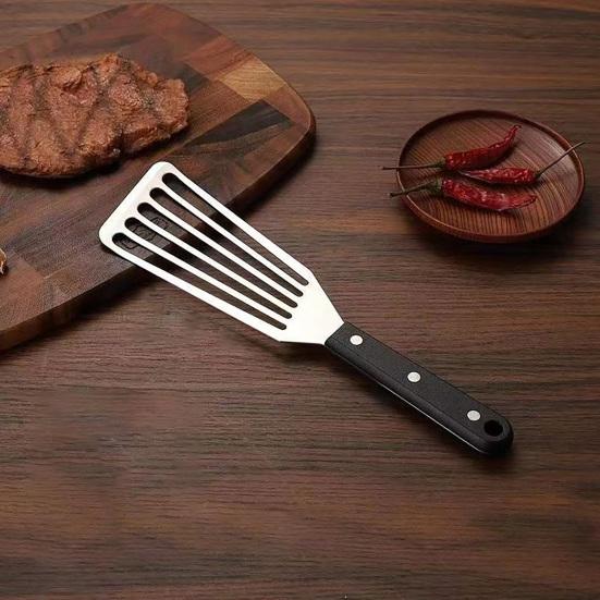 Stainless Steel Slotted Spatula with Wooden Handle Heavy-Duty Turner for Steak Fish BBQ Heat-Resistant Rust-Proof Essential Kitchen Tool for Flipping