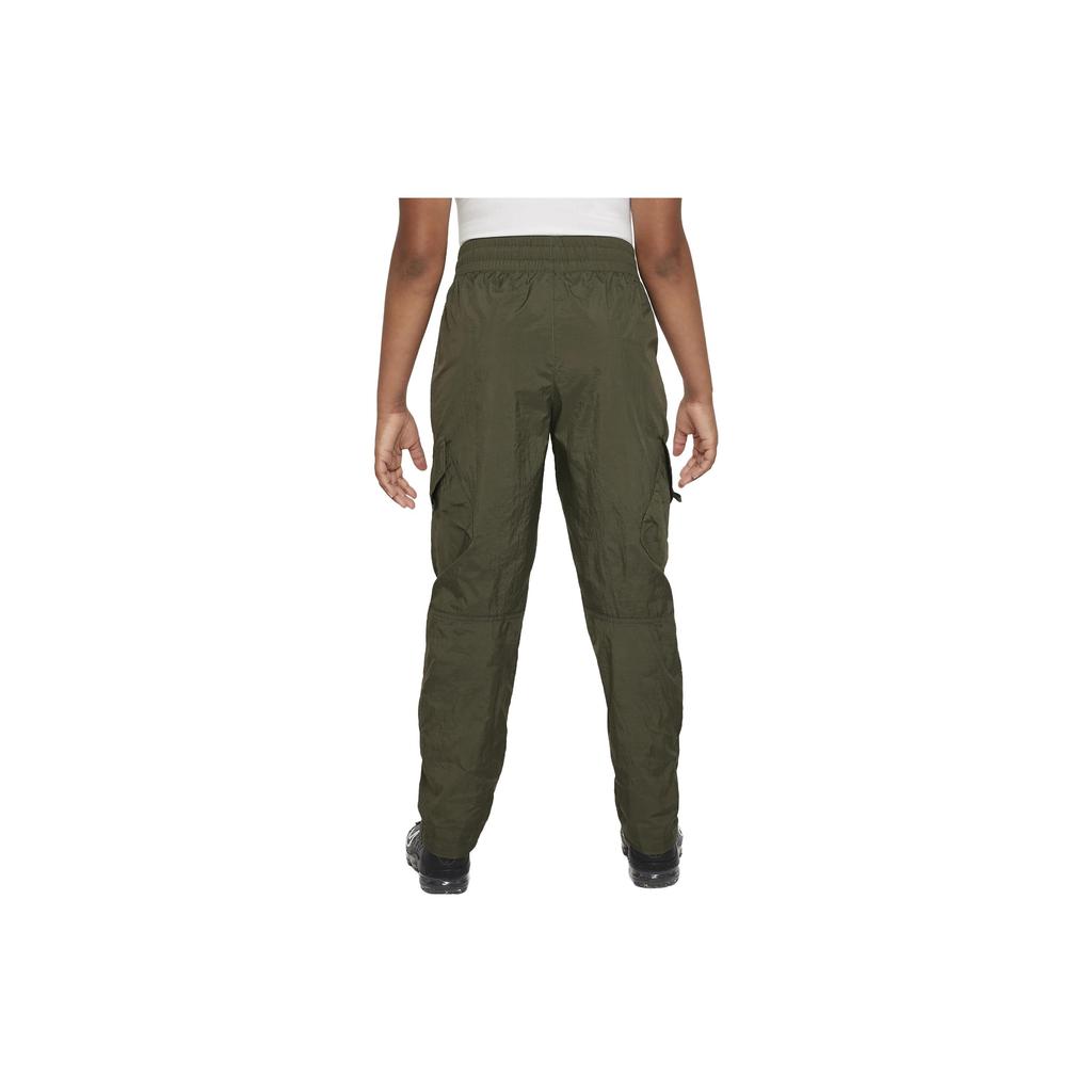 Nike Jednofarebné šnurovacie nohavice so športovo-bežným dizajnom a viacerými vreckami pre deti Khaki-Zelená FD2951-325