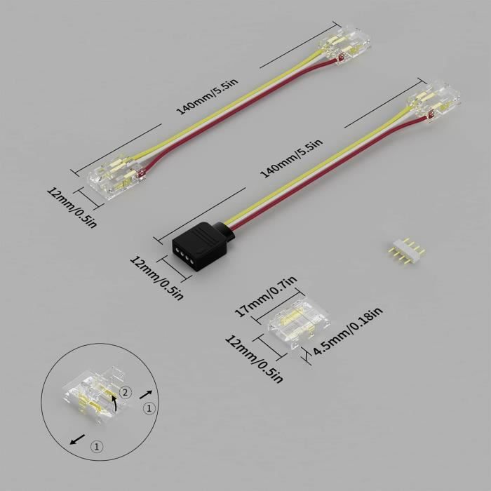 Connecteurs de bande led - pautix - cct cob - 10 mm - 4 broches - extensibles sans soudure