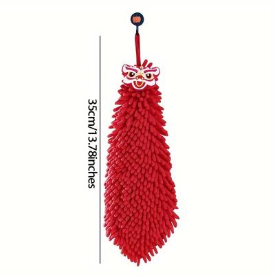 3pcs, Deep Red Festive Hand Towels, Soft Chinese Style Hand Towels with Lion Dance and Fu Character Design, Suitable for Kitchen, Bathroom Accessories