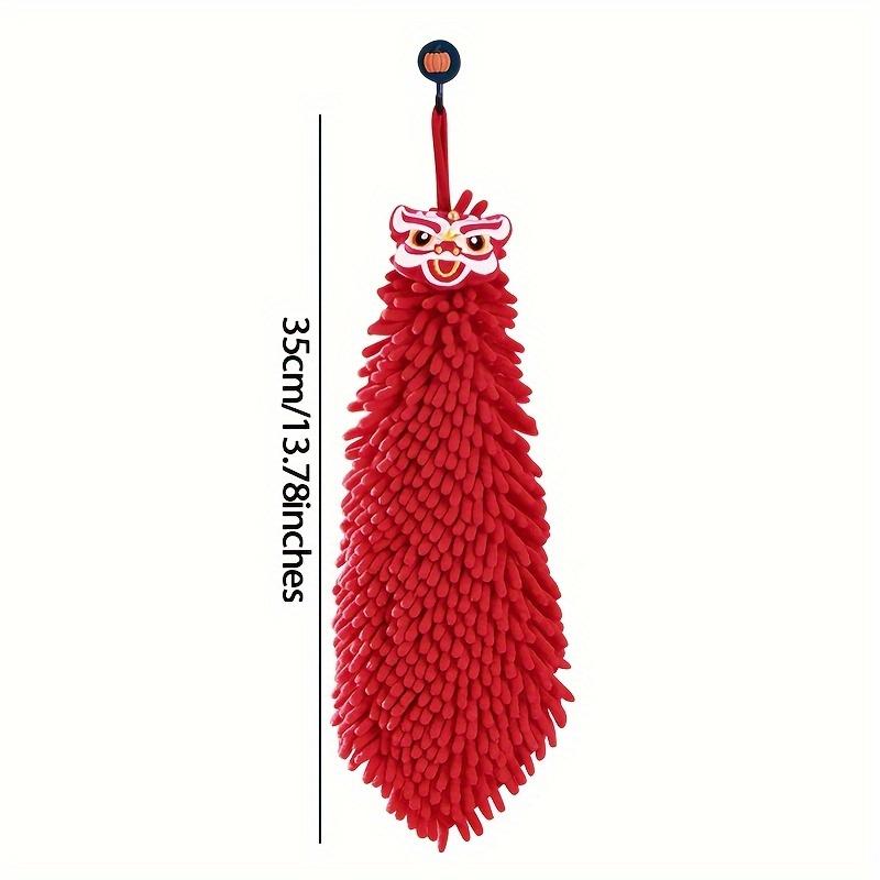3 Stück, Festliche Handtücher in Tiefrot, Weiche Handtücher im chinesischen Stil mit Löwentanz- und Fu-Zeichen-Design, Geeignet für Küche, Badezimmerzubehör