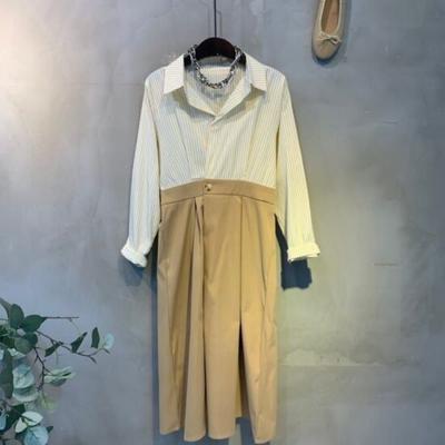 C S In The Room Shirt dreSS With pIntuCk Collar Long Sleeve Stripe 2Color
