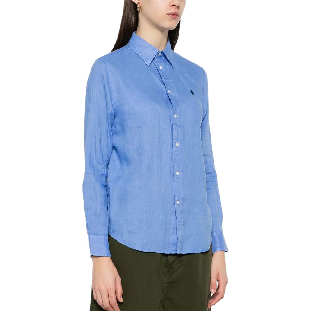 Polo Ralph Lauren Solid Point Collar Long Sleeve Shirt Women tops Blue 211970730-006