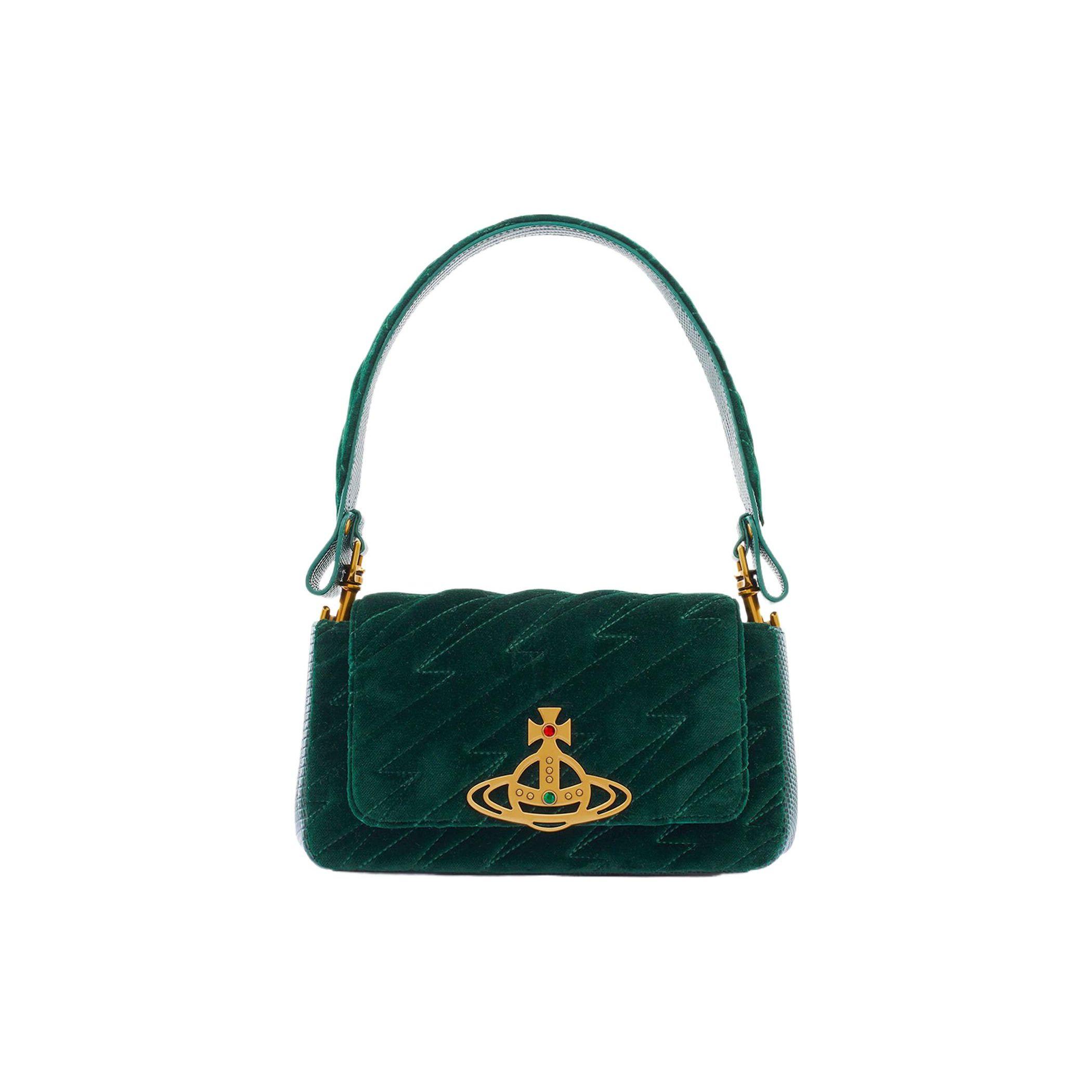 

VIVIENNE WESTWOOD Hazel Saturn Logo Quilted Cotton Velvet Tote Shoulder Bag Women Bags Green 4202008DUW00NDM401 Basic Set (Bag+Dust Bag)