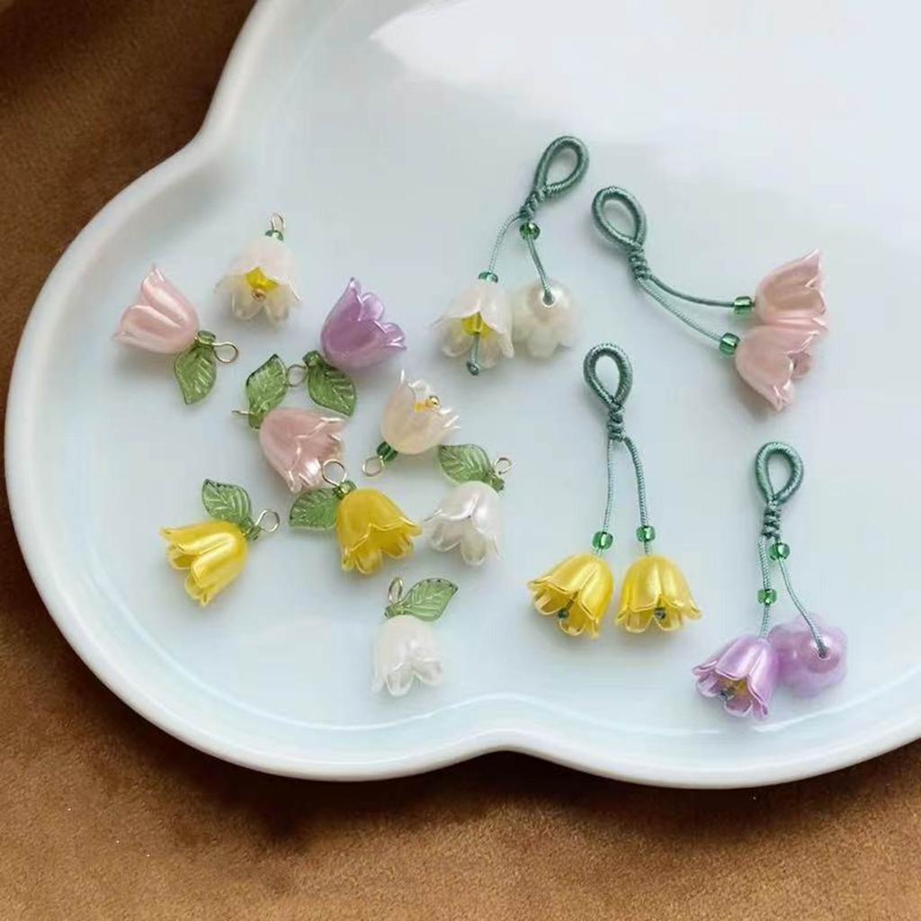 10pcs Pearl Bell Orchids Pendant Stereoscopic Leaf Flower Charm for DIY Necklace Bracelet Earrings Jewelry Accessories