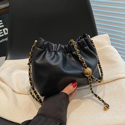Women's Simple Pleats Underarm Bag Korean Retro Versatile One Shoulder Crossbady Bags Fashionable Commuting Chain Bucket Pack