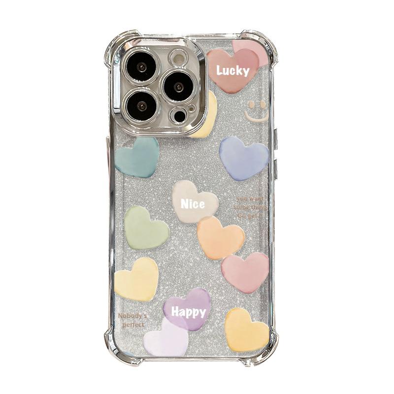 Colorful Love Stand Suitable for IPhone16 IPhone Case 15promax Electroplating Anti-fall 14 High-end Sense 13