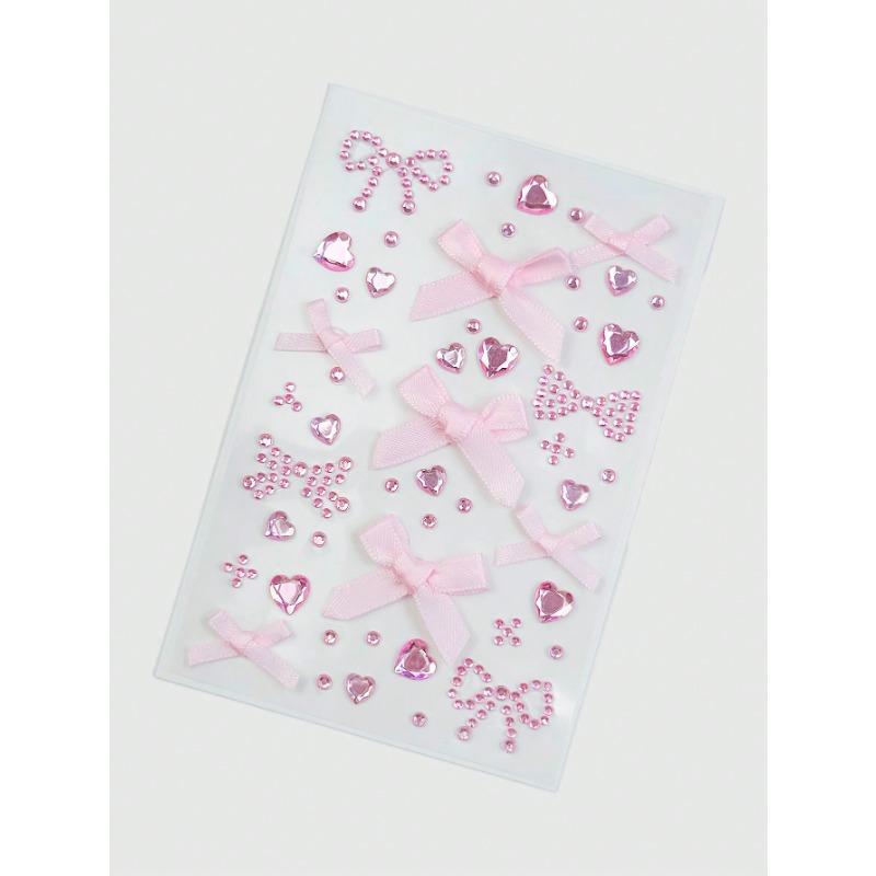 Kawaii 1 pz Pizzo Fiocco Cuore Strass Decalcomania Sticker Viso Decorazione, Adatto Per Feste E Festival