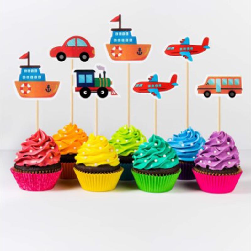 10Pcs Cartoon Car Transport Cupcake Topper Food Picks Kids Birthday Party Favors