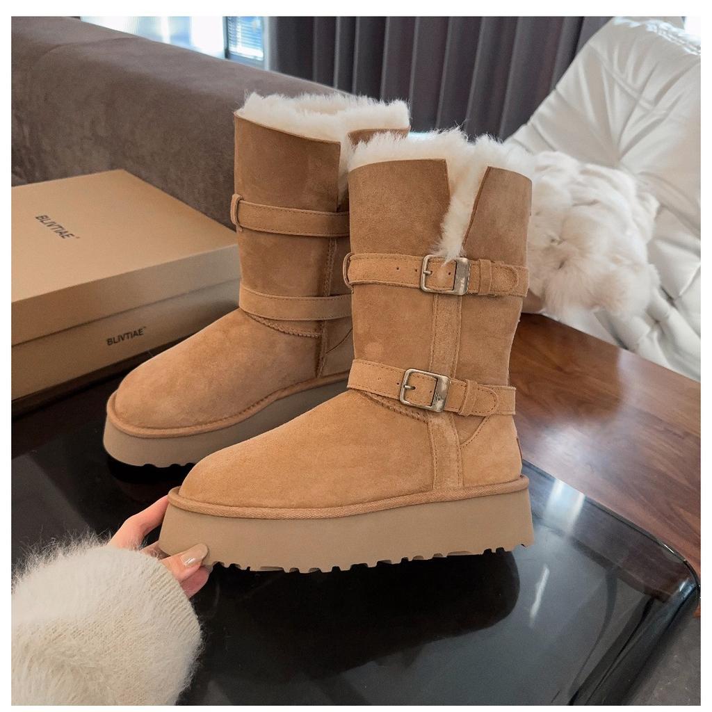 Sangpo Thick-soled Tall Tube Gray Snow Boots Women's Fur Integrated 2025 New Winter Velvet Northeast Cotton Shoes