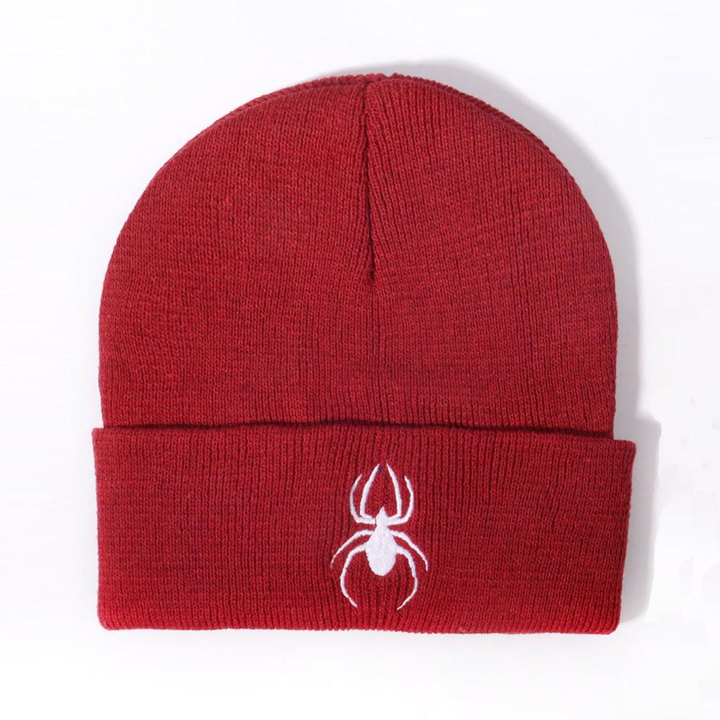 

Spider Embroidered Knit Beanie With Warmth For Streetwear And Casual Wear Maroon