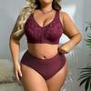 Plus Size Lace Front Closure Bra & High Waist Panty Set, Racerback Supportive Lingerie for Women