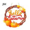 Hello Autumn Wood Plaque Harvest Wooden Wreath Pendant, Front Door Hanging Ornaments with Hemp Rope, Natural Fall Sign Pumpkins Maple Leaves