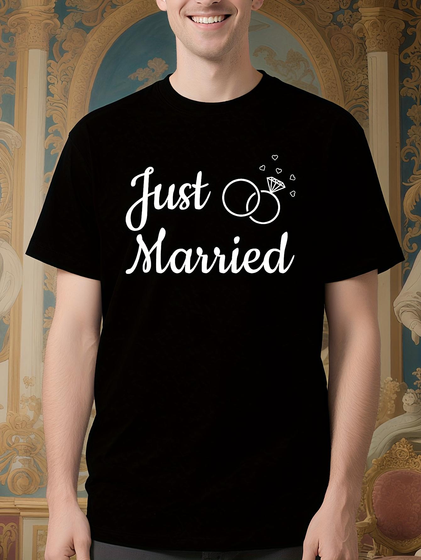 Wedding Tshirt - Just Married Graphic Tee with Rings - Bl... S