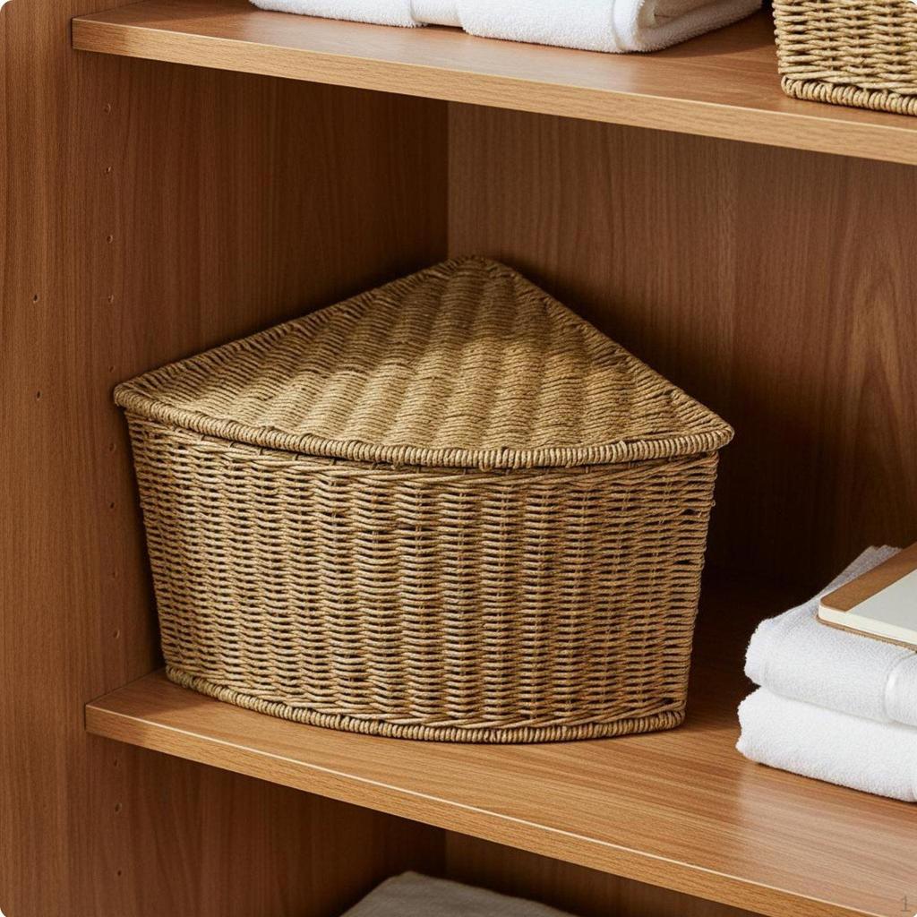Triangle Imitation Rattan Basket & Sturdy Corner Bin Easy to Clean Wicker Design