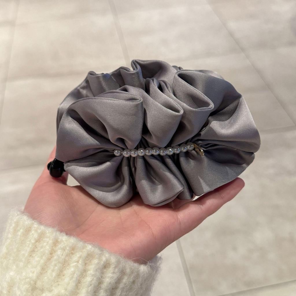 Korean Satin Pearl Pleated Banana Clip - Versatile Large Hair Claw for Elegant Hairstyles.