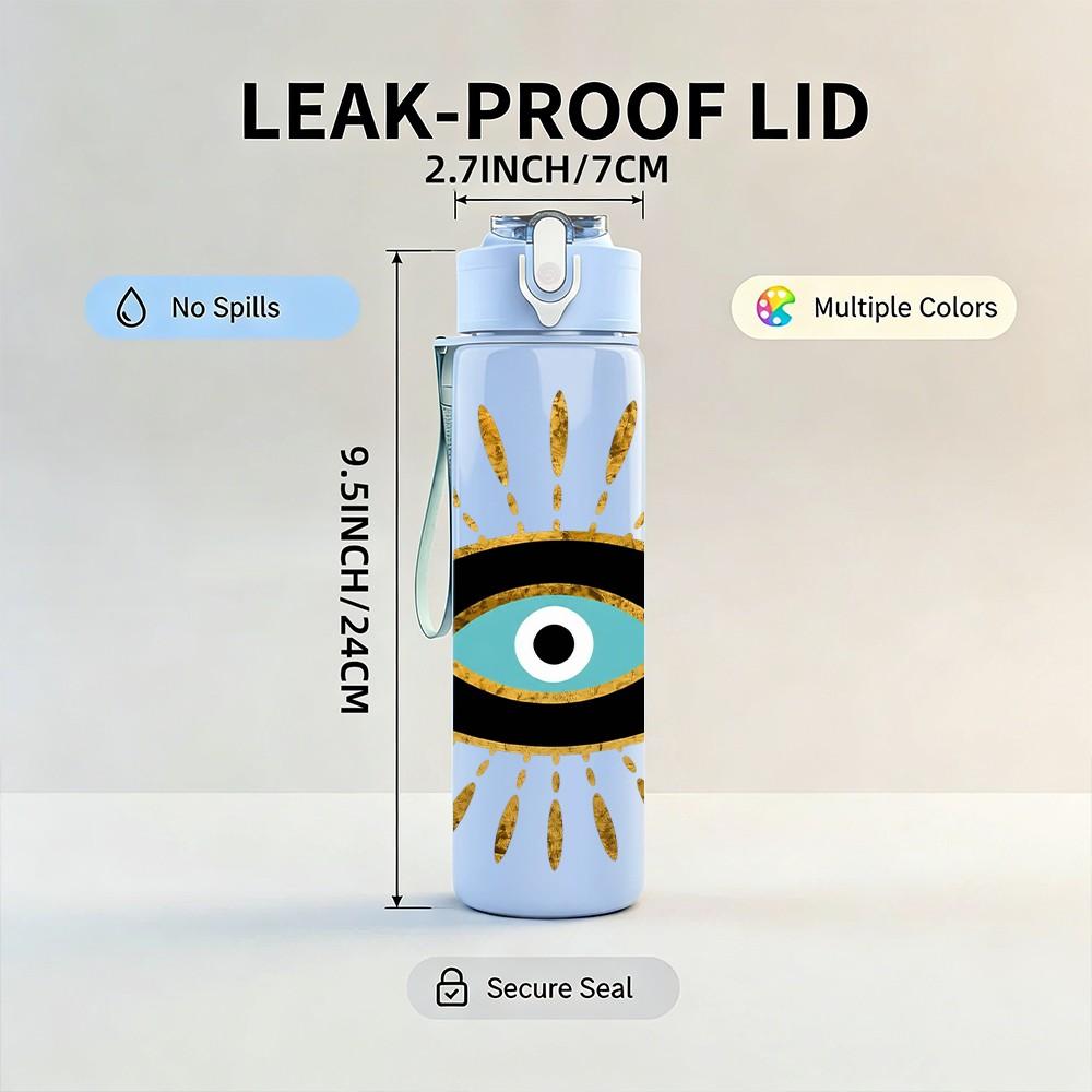 1PC Boho Golden Eye Symbol 750ml Color Plastic Sports Water Bottle Leakproof Flip Straw Lid Suitable for Sports Office Home Use
