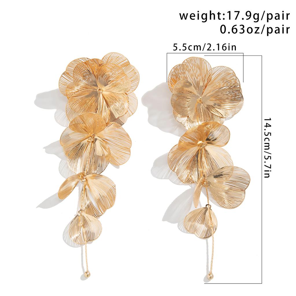 Orecchini Pendenti con Fiori a Petali Grandi Color Oro Esagerato per Donne Classici in Metallo Lunghi Pendenti Piercing Accessori Y2K Nuovo