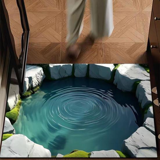 3D Optical Illusion Rug Realistic Hole Doormat Non-Slip Bottom Entrance Rug Floor Mat for Front Door Kitchen Bathroom Home Decor