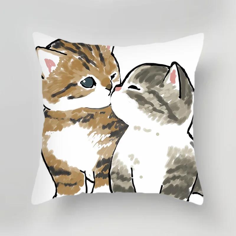 Decorative Pillowcase Cute Cat Polyester Cotton Home Decor Car Cushion Cover Sofa