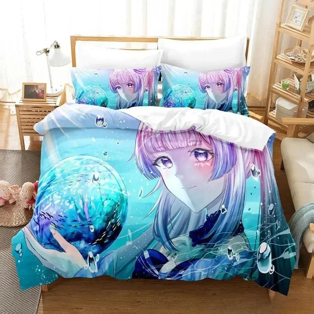 Genshin Impact Sangonomiya Kokomi Bedding Set Cartoon Anime Three-Piece Set Adult Kid Bedroom Duvet Cover Sets 3D Kawaii Girls