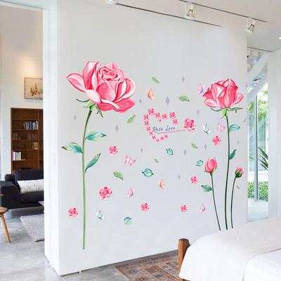 XY9003 Rose Flower Bedroom Room Decoration Wallpaper Sticker Self-adhesive Living Room Background Wall Sticker