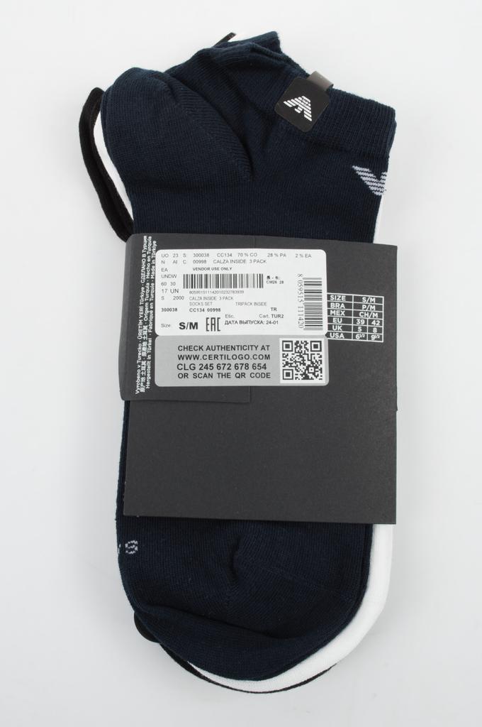 Emporio Armani Calza Inside 3-Pack Socks Set [300038 CC134 00998] Size S/M