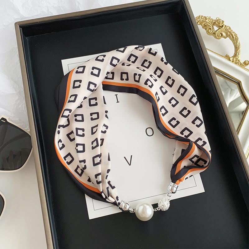 Lazy Magnetic Buckle Summer Scarf with Pearl Necklace Decoration for Women