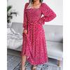 Spring and Autumn Women's Dress Square Neck Long Sleeve Vacation Dresses Pleated Long Dress