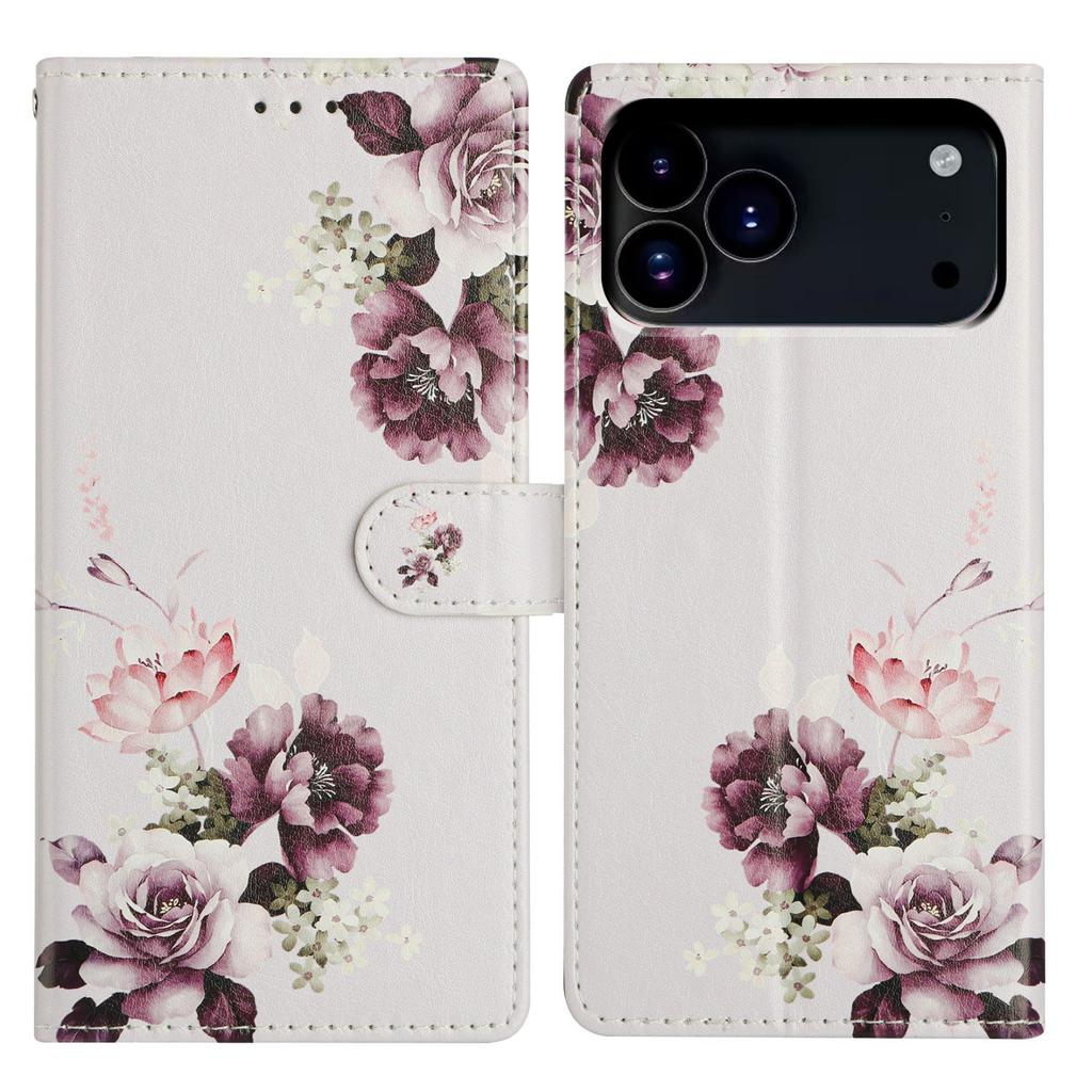 For iPhone 17 Pro Case Pattern Printing Wallet Stand Flip Leather Phone Cover with Strap