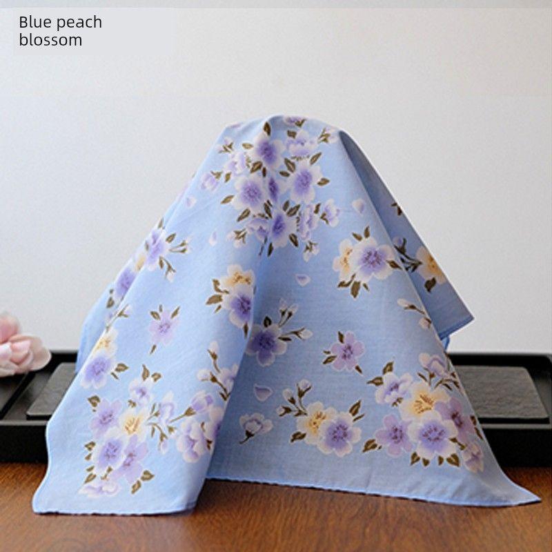 

Women s Pure Cotton Sweat-Absorbent Handkerchief Soft Square Handkerchief Cotton Portable Small Square Towel Combed Cotton Retro Style 45cm Blue peach blossom