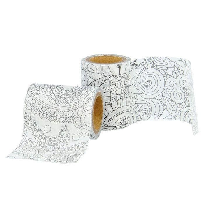 Washi tape à colorier - ARTEMIO - Flower power - 5cm - Noir