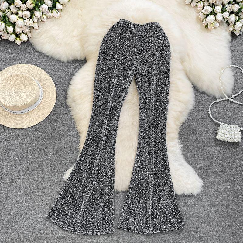 

Fashion Temperament High Waist Diamond Leopard Print Casual Flared Pants Silver All yards