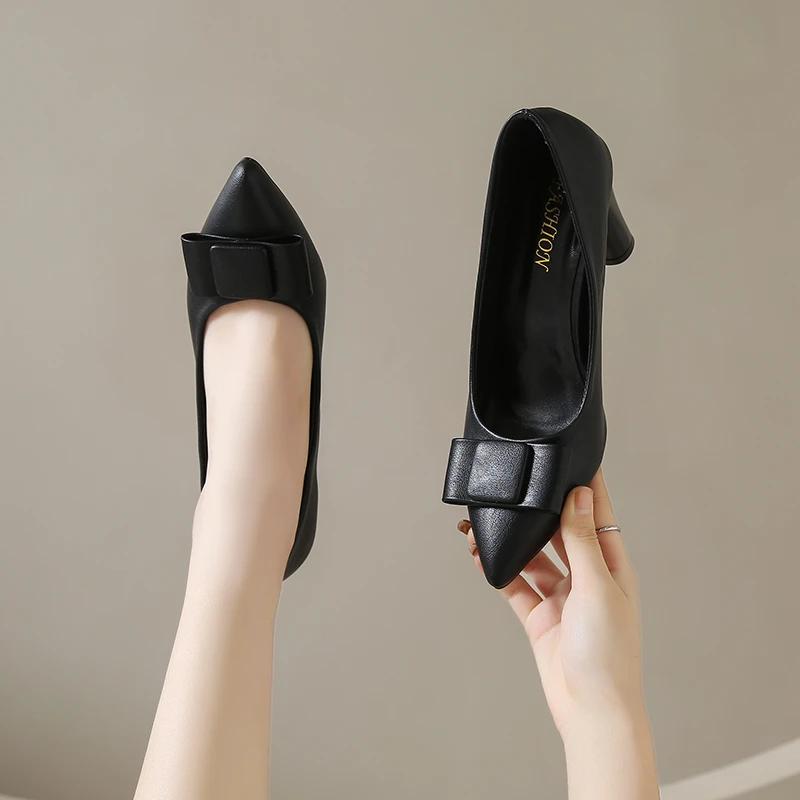 35-45 Large Size Women's Shoes Fashion Single Shoes Women Spring and Autumn French High Heels Professional Work Shoes