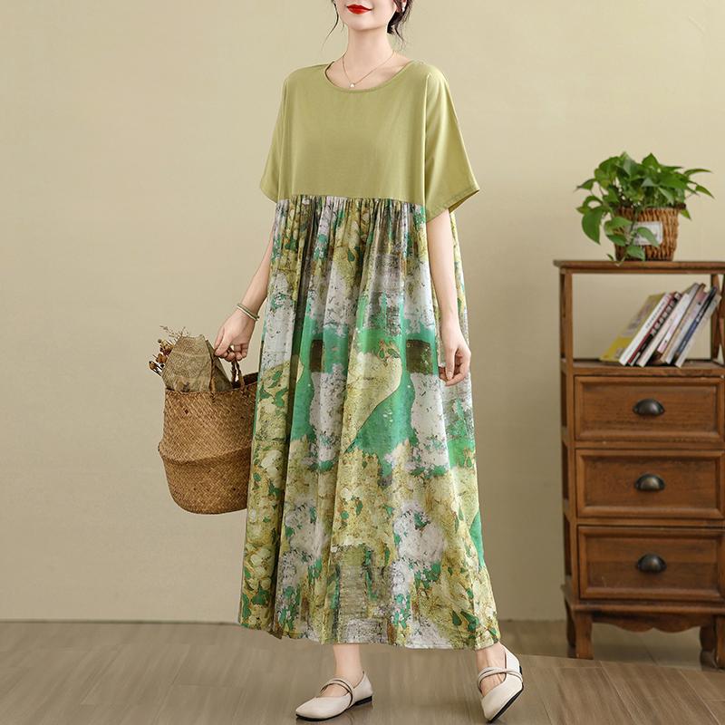 DIMANAF 2025 Women Plus Size Vintage Summer Dress Short Sleeve Casual Basic New Dress Loose Long Dress