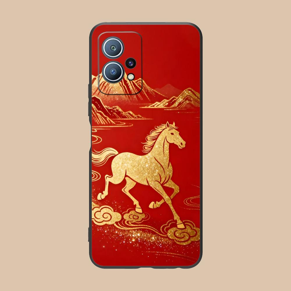 Golden Horse Year Mobile Phone Case for Huawei P60 P50 P40 P30 P20 P10 P9 P8 Pro Lite Plus Colorful Printing Cover Pretty Luxury