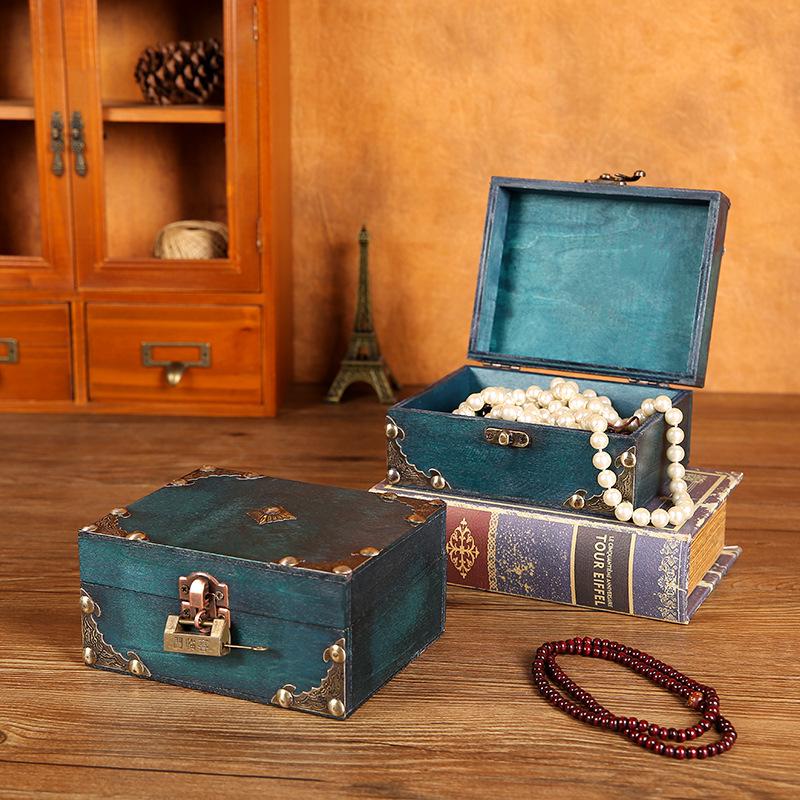 Vintage Wooden Jewelry and Storage Box with Lock