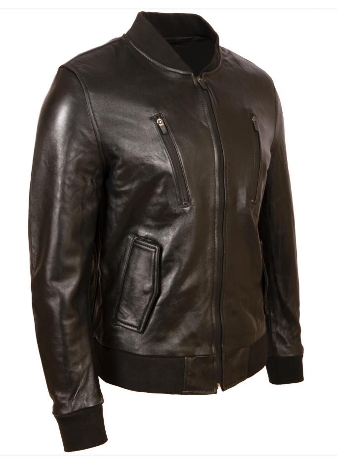 AVIATRIX Men's Real Leather Bomber Jacket (E0DB) - Black