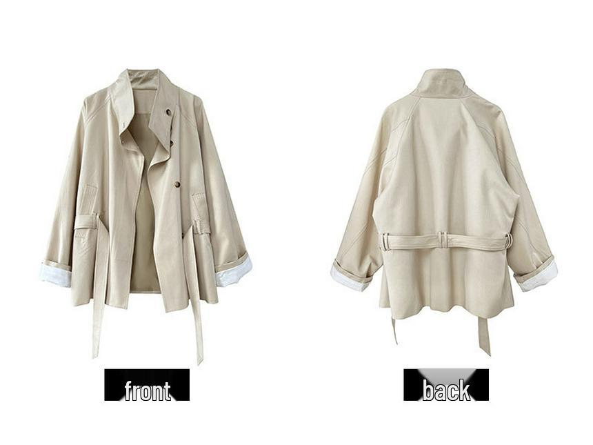 Luxi Women's 2024 Autumn Slimming Trench Coat with Stand Collar & Drawstring